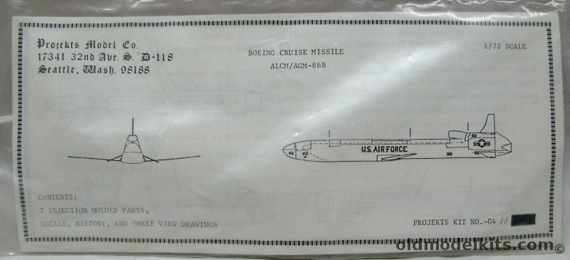 Projekts Model Co 1/72 Boeing Cruise Missile ALCM / AGM-86B - Bagged, 04 plastic model kit